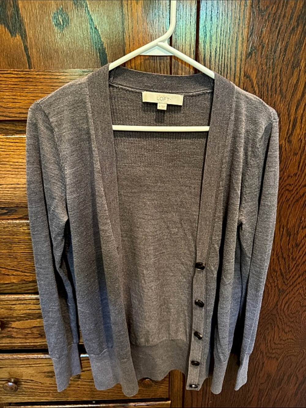 Loft Gray Knit Cardigan Button Front Womens